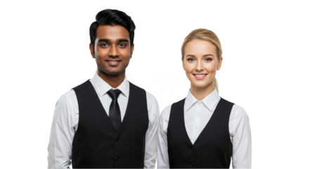 Portrait of Diverse Smiling Wait Staff with Transparent Background
