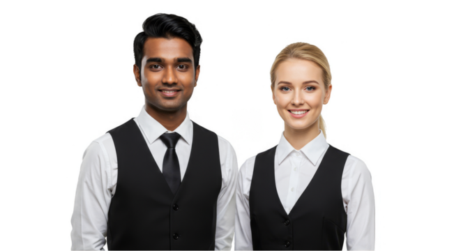 Portrait of Diverse Smiling Wait Staff with Transparent Background