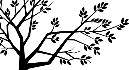 Obraz premium Black silhouette of tree branch with leaves vector illustration natural design 