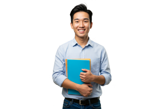 Potrait Of Asian Man With Book Isolated On Transparent Background