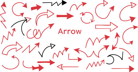 Red and Black Hand Drawn Arrows Vector Set for Graphic Design and Illustration 