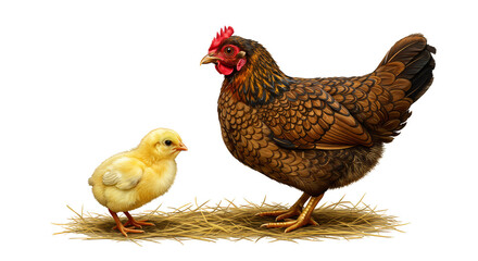 Fototapeta premium Realistic Illustration of a Chicken and Chick with Transparent Background