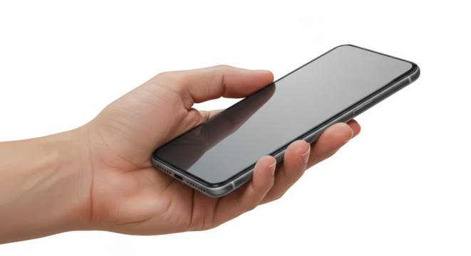 Smartphone in Hand Mobile Cell Phone Device on Transparent Background