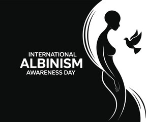 International albinism awareness day graphic with woman silhouette and bird on black and white background