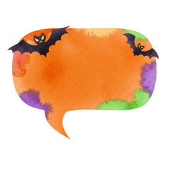 Watercolor Halloween Bat Illustration with Orange Speech Bubble Theme