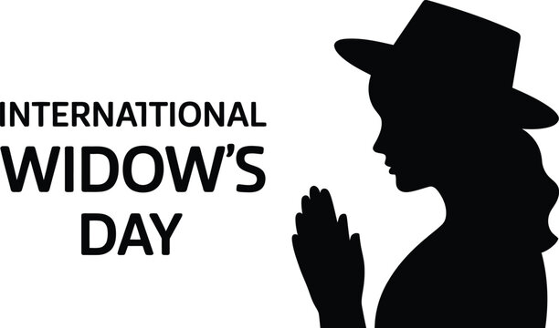 International widow's day poster with silhouette of woman in hat with hands in prayer position