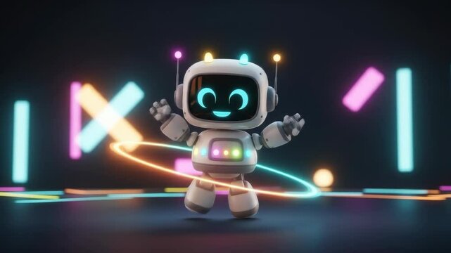 Fun animated robot spinning hoop