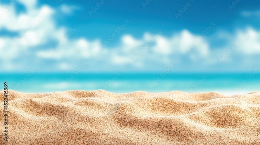 Aufkleber soft sand dunes covering the foreground with a blurred seascape and blue sky with some clouds in the