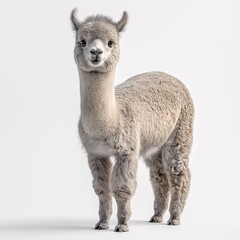 Obraz premium Adorable Young Alpaca Portrait. Cute Domestic Animal in Studio with Soft Fur