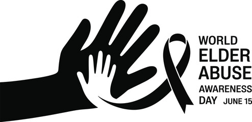 Obraz premium A black and white illustration for world elder abuse awareness day on june 15 with hands and ribbon