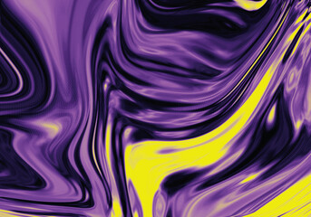 Abstract Purple and Yellow Swirls Fluid Art Design, Marbling Texture, Dynamic Liquid Motion