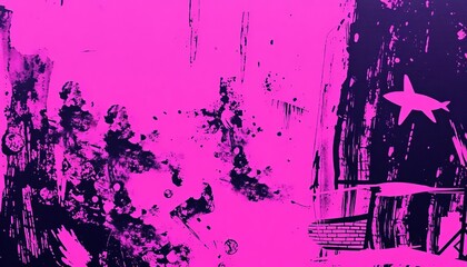 Abstract pink and black grunge paint texture with bold brushstrokes, pink, modern