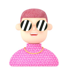little boy in pink 3d render icon isolated on transparent white background	
