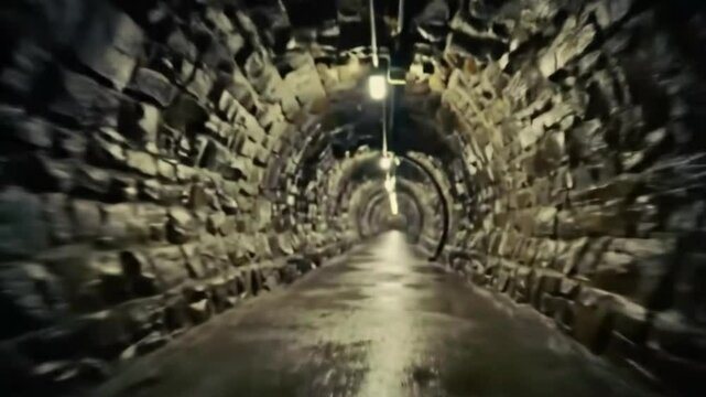 Seamless looping scary tunnel corridor.  Endless creepy ancient corridor.  Generative AI.