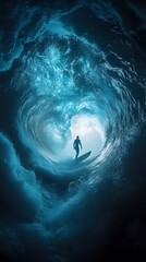 Fototapeta premium Surfer navigating a powerful ocean wave.