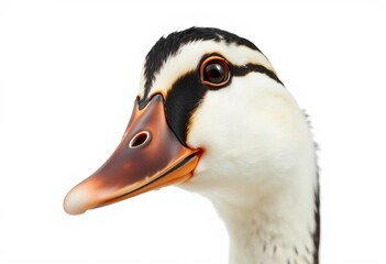 Obraz premium Close-up of a curious duck's head and neck, isolated on white, expression, animal portrait