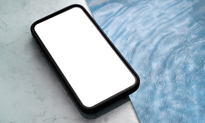 Smartphone by the pool on a beautiful sunny day with a transparent screen png