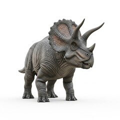 Fototapeta premium Powerful Triceratops Dinosaur, 3D Render, Isolated White Background