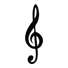 Fototapeta premium Black hand drawn treble clef symbol on white background isolated music notation