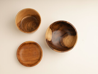 Wooden tableware on the table