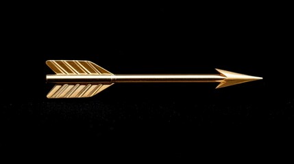 Goal of Life Mindset, Success, Calm and Goal symbol. Golden arrow design against a black background, symbolizing direction and focus.