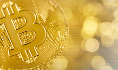 Gold color abstract background with bitcoin