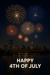 Fototapeta premium Nighttime Fireworks Spectacle with Urban Silhouette