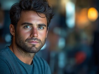 Obraz premium Confident Young Male Model Portrait with Expressive Style and Modern Flair