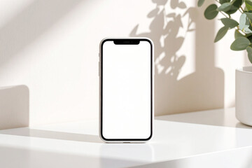 シンプルでおしゃれなスマホのモックアップ (白い画面・縦向き)