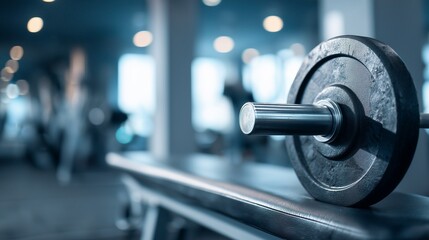 Detailed Shot of a Barbell Placed on a Bench Press Machine in a Well-Lit, Contemporary Fitness Center or Gym Interior

