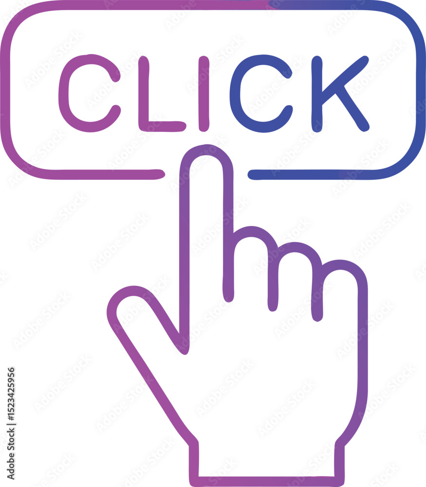 Aufkleber clicking hand icon with click text in gradient colors on transparent background