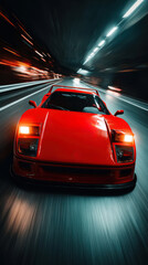 Two cars are racing in a city