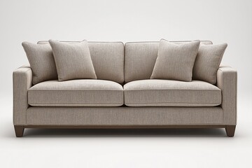 Modern Beige Sofa in Cozy Living Room. Contemporary Interior Design with Plush Cushions and Stylish Upholstery