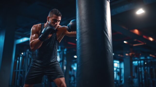 A man is boxing with a bag