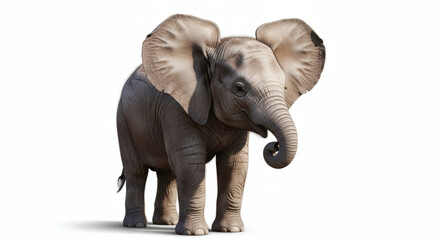 Fototapeta premium A cute baby elephant isolated on a white background in a studio setting