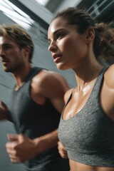 A man and a woman running together