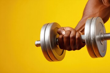 A man is holding a dumbbell in his hand