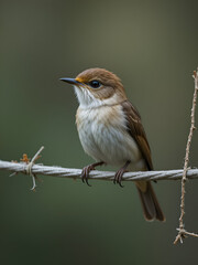 Alert Little Least Flycatcher Perched on a Clothesline