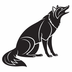 Stylized black wolf silhouette howling sitting animal design