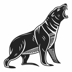 Majestic roaring sea lion black and white illustration