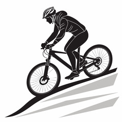 Professional mountain biker silhouette climbing hill transparent background