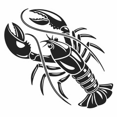Stylized black and white crayfish illustration seafood design