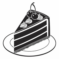 Delicious chocolate cake slice with cherries on plate