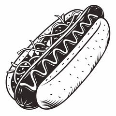 Delicious hot dog with mustard and onions classic fast food illustration