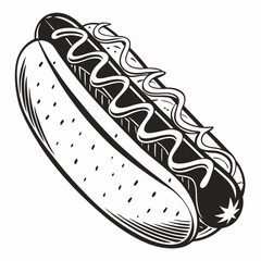Delicious hot dog with mustard classic american food illustration