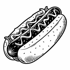 Delicious hot dog with mustard and relish vintage illustration