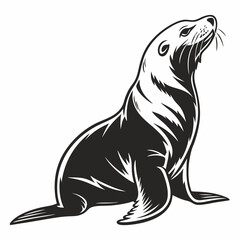 Majestic seal vector illustration black and white design
