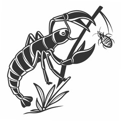 Professional vector illustration of a shrimp on a plant with transparent background