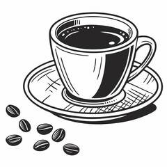 Obraz premium Hand drawn coffee cup illustration with beans