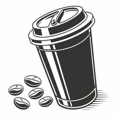 Disposable coffee cup with lid and coffee beans
